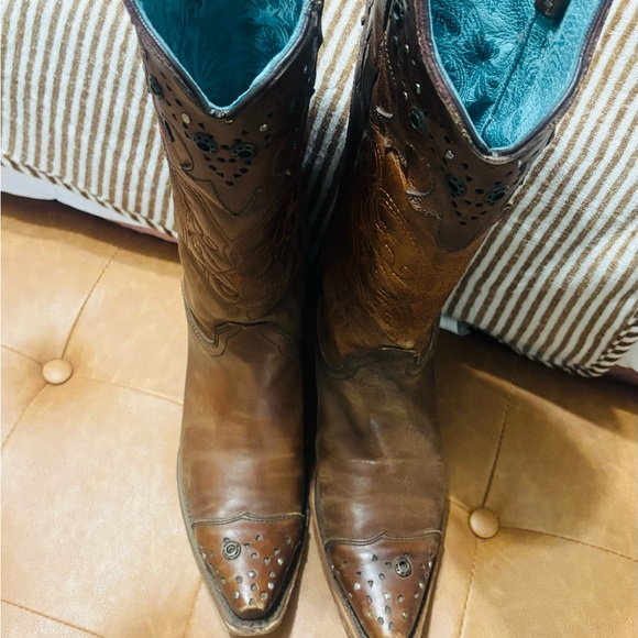 Corral Brown Embroidered Heeled Boots - Picture 2 of 7